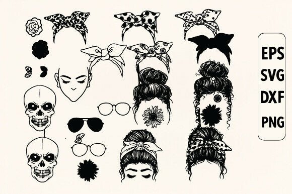 Messy Bun Bandana Mom Life SVG Bundle: A Creative Graphic Asset for Crafty Content